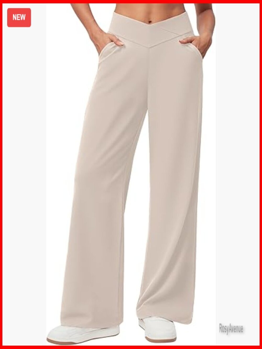 High Waist Crossover Wide Leg Dress Pants Stretch Work Slacks with Zipper Pocket